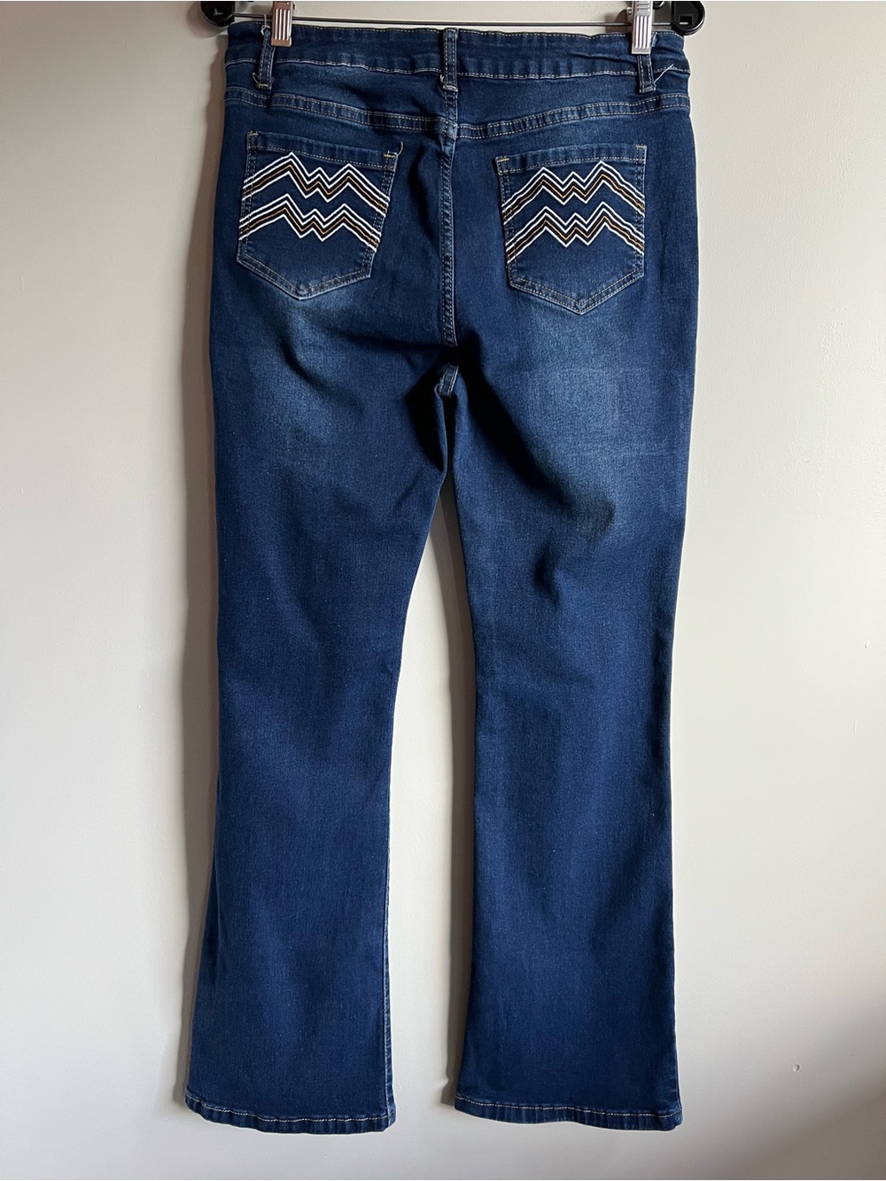 Embroidered Pocket Bootcut Jeans Size 29 Dark Wash Stretch Denim Streetwear Y2K